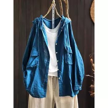 DIMANAF 2025 Весенняя рубашка большого размера Футболка женская льняная с длинным рукавом Карманы Модные топы Футболки Свободные футболки Новые One Size