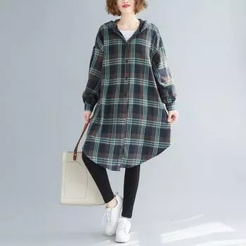 DIMANAF 2025 Весенняя рубашка с длинным рукавом Женская длинная блузка Модные клетчатые топы Свободные Новые One Size