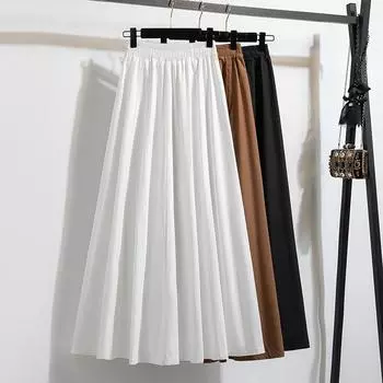 DIMANAF 2025 Весна Лето Плюс Размер Женские Новые Юбки Винтаж Эластичные Элегантные Плиссированные Юбки Свободные Высокая Талия L белый