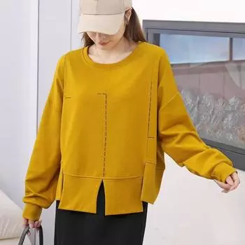 DIMANAF 2025 Весна Однотонная Белая Футболка Женская Длинный Рукав Летучая Мышь Свободные Топы Футболки One Size зелёный