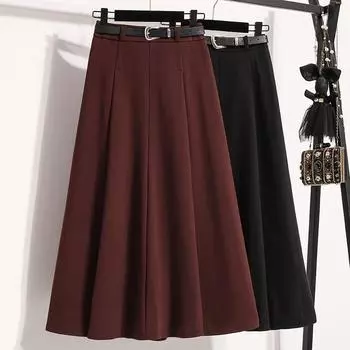 DIMANAF 2025 Весна Осень Большие Размеры Длинные Женские Юбки Эластичный Пояс Большие Женские Элегантные Юбки С Высокой Талией А-силуэта Новые M красный