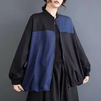 Dimanaf 2025 Весна Осень Плюс Размер Куртка Женские Топы Новое Пальто Оверсайз Повседневная Длинный Рукав Свободная Верхняя Одежда One size чёрный