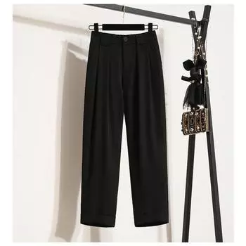 Dimanaf 2025 Весна Плюс Размер Длинные Брюки Женские Эластичные Повседневные Свободные Шаровары С Высокой Талией Однотонные Свободные Базовые Брюки Широкие Брюки 5XL 2XL чёрный