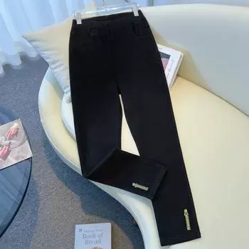 DIMANAF 2025 Весна Плюс Размер Длинные Брюки Новые Женские Эластичные Черные С Высокой Талией Однотонные Повседневные Базовые Длинные Брюки 2XL