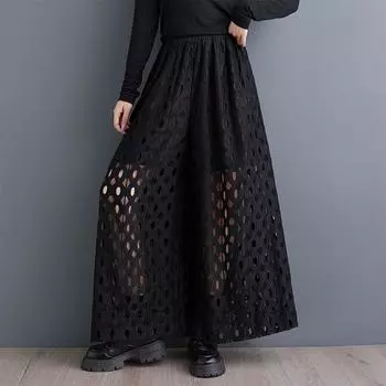 DIMANAF 2025 Весна Плюс Размер Новые Длинные Брюки Высокая Талия Брюки Женские Однотонные Базовые Свободные Повседневные Широкие Брюки One Size чёрный