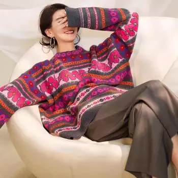 DIMANAF 2025 Весна Женщины Красочные Розовые Свитера Вязание Базовый Модный Стиль О-Образный Вырез Свободный Пуловер Свитер One Size