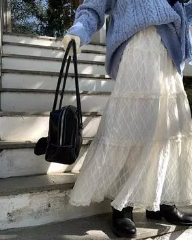 DIMANAF 2025 Весна Женщины Новые Юбки Свободные Эластичный Пояс Плиссированные Элегантные Кружева Длинные Юбки Цветочные One Size белый