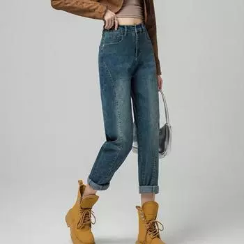 DIMANAF 2025 Весна Женские Эластичные Джинсы Плюс Размер Брюки Базовые Брюки С Высокой Талией Синие Черные Длинные Брюки S синий