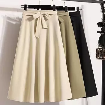 Dimanaf 2025 Весна Женские Новые Юбки Винтаж Свободные Эластичные Плиссированные Элегантные Длинные Юбки Плюс Размер Высокая Талия M чёрный