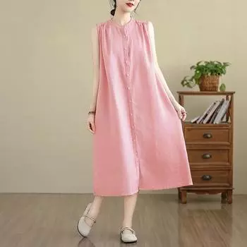 DIMANAF 2025 Women Summer Dress Solid White Casual Ladies Basic Long Dress Cotton Linen Short Sleeve Large Plus Size Clothing M