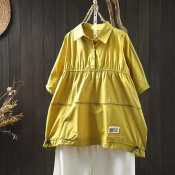 DIMANAF 2025 Женская футболка Летняя рубашка Кружевная белая блузка с коротким рукавом Пуговицы Модные топы Футболки Свободные белые футболки Новые One Size