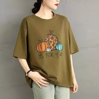 DIMANAF 2025 Женская новая летняя свободная футболка с принтом больших размеров с короткими рукавами из хлопка в винтажном стиле, футболки макси One Size чёрный