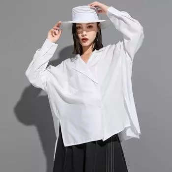 Dimanaf 2025 Женская новая свободная блузка больших размеров, повседневная рубашка, куртка большого размера, базовые топы, футболки, однотонное модное пальто M белый