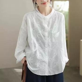 DIMANAF 2025 Женская рубашка кружевная весенняя блузка с длинным рукавом на пуговицах модные топы футболки свободные белые футболки новая блузка One size