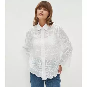 DIMANAF 2025 Женская весенняя рубашка кружевная блузка с длинным рукавом пуговицы модные топы футболки свободные белые футболки новые One Size белый