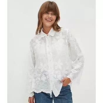 DIMANAF 2025 Женская весенняя рубашка кружевная блузка с длинным рукавом пуговицы модные топы футболки свободные белые футболки новые One Size белый