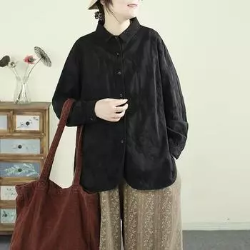 DIMANAF 2025 Женская весенняя рубашка с кружевом Блузка с длинным рукавом Пуговицы Модные топы Футболки Свободные белые футболки Новая блузка One Size чёрный