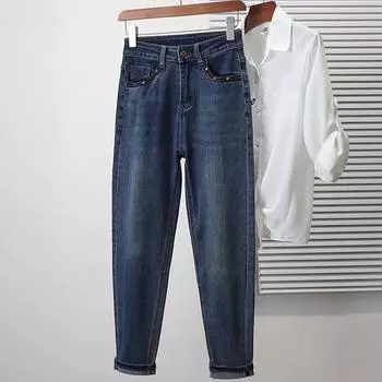 DIMANAF 2025 Женские джинсы больших размеров Весна Длинные брюки Эластичные базовые брюки Узкие джинсовые женские синие брюки 5XL XL синий