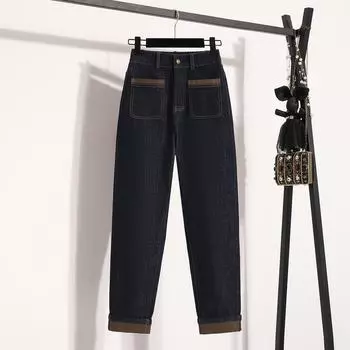 DIMANAF 2025 Женские джинсы больших размеров Весна Длинные брюки Эластичные базовые брюки Узкие джинсовые женские синие брюки 5XL XL темно-синий