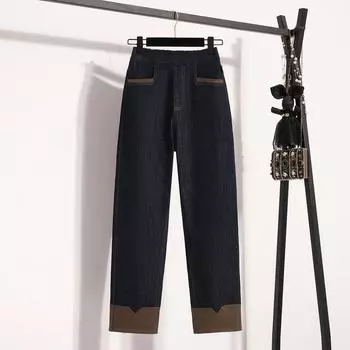 DIMANAF 2025 Женские джинсы больших размеров Весна Длинные брюки Эластичные базовые брюки Узкие джинсовые женские синие брюки 5XL XL чёрный