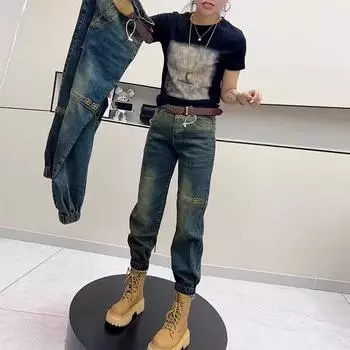 Dimanaf 2025 Женские джинсы Брюки Эластичные Базовые Брюки с Высокой Талией Модные Новые Длинные Брюки 2XL синий