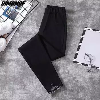 DIMANAF Большие размеры 2022, новые осенние женские брюки, клетчатые брюки, большие эластичные винтажные базовые свободные длинные большие брюки 4XL L чёрный