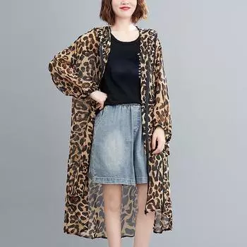 DIMANAF Большие размеры 2023, новая женская шифоновая блузка «летучая мышь», рубашки с леопардовым принтом, тонкие летние пальто на молнии, длинная верхняя одежда оверсайз жёлтый