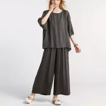 Dimanaf Большие размеры 2024, летние брючные костюмы, женские комплекты, однотонные свободные повседневные блузки большого размера, рубашки, длинные брюки, одежда