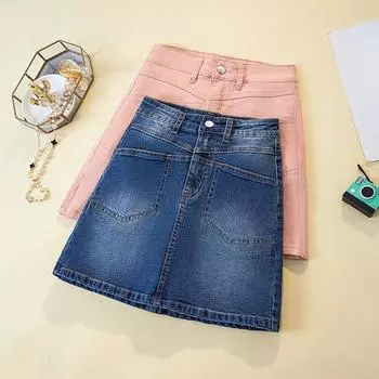 Dimanaf Большие размеры 2024, летние женские юбки, женские джинсовые модные джинсовые юбки трапециевидной формы, свободные однотонные эластичные пояса, новинка