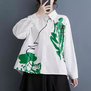 DIMANAF Большие размеры 2024, весенняя блузка, женская одежда, рубашки с принтом, повседневные базовые топы большого размера с длинными рукавами, новые стильные топы