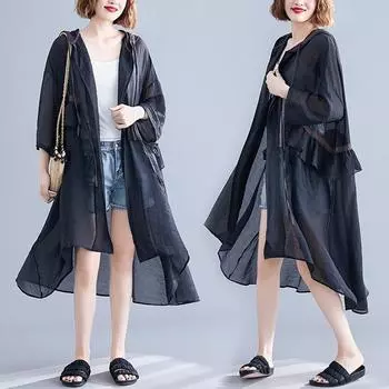 DIMANAF Большие размеры 2024, женская блузка, рубашки, однотонная тонкая молния, летние черные пальто большого размера, повседневная длинная сращенная солнцезащитная одежда