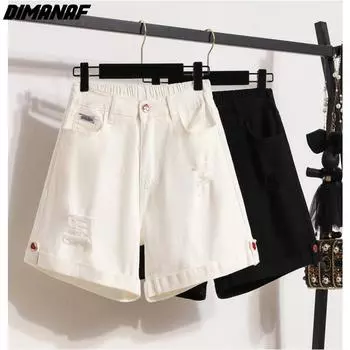 DIMANAF Большие размеры 2024, женские брюки, летние шорты, джинсы, джинсовые шорты с эластичной резинкой на талии, модные свободные короткие брюки оверсайз