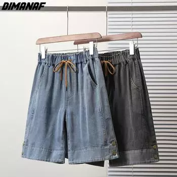 DIMANAF Большие размеры 2024, женские брюки, летние короткие джинсы, джинсовые 5XL, свободные брюки с эластичной резинкой на талии, базовые синие шорты