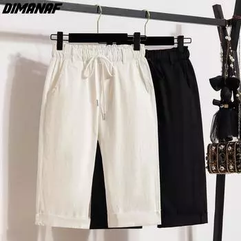 DIMANAF Большие размеры 2024, женские брюки, летние короткие базовые джинсы, джинсовые оверсайз с эластичной резинкой на талии, модные свободные брюки, шорты