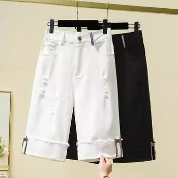 DIMANAF Большие размеры 2024, женские брюки, летние короткие джинсы, джинсовые эластичные однотонные свободные брюки с высокой талией, базовые повседневные шорты