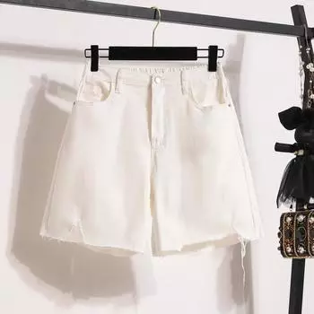 DIMANAF Большие размеры Женские брюки Летние короткие джинсы с эластичным поясом Джинсы А-силуэта Базовые женские модные свободные белые брюки большого размера XL чёрный