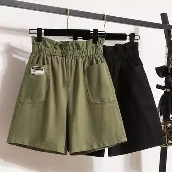 DIMANAF Большие размеры 2024, женские брюки, летние короткие брюки с эластичной резинкой на талии, базовые женские модные зеленые свободные брюки большого размера