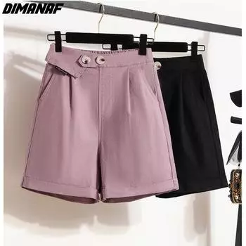 DIMANAF Большие размеры 2024, женские брюки, летние шорты, джинсы с эластичной резинкой на талии, джинсовые однотонные базовые женские модные свободные короткие брюки оверсайз