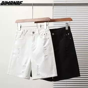 DIMANAF Большие размеры 2024, женские брюки, летние короткие джинсы, джинсовые 5XL, однотонные свободные брюки большого размера с эластичной резинкой на талии, базовые шорты