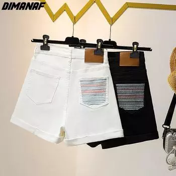 DIMANAF Большие размеры 2024, женские брюки, летние короткие джинсы, джинсовые шорты с эластичной резинкой на талии, базовые женские модные свободные брюки большого размера, шорты
