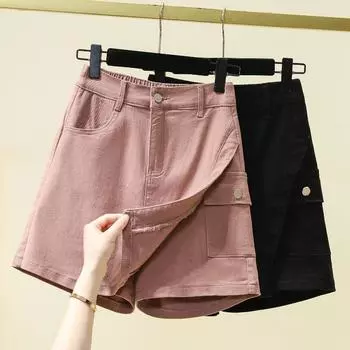 Dimanaf Большие размеры 2024, женские брюки, летние короткие джинсы, джинсовые эластичные однотонные свободные брюки, повседневные шорты с высокой талией
