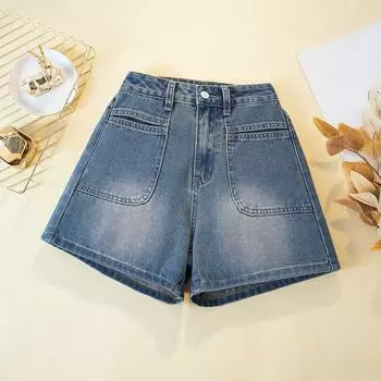 Dimanaf Большие размеры 2024, женские шорты, брюки, летние джинсы, короткие базовые шаровары с эластичной резинкой на талии и высокой талией, синие свободные брюки