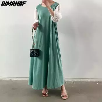 DIMANAF Большие размеры 2024, женское летнее длинное платье макси с рюшами, базовые свободные шифоновые винтажные платья больших размеров
