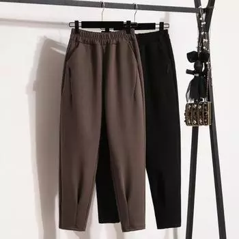 DIMANAF Большие размеры Длинные брюки Женские хлопковые брюки большого размера с эластичной талией Шаровары Повседневные свободные Осень 2025 L чёрный