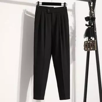 Dimanaf Большие размеры летние длинные брюки женские эластичный пояс повседневные свободные винтажные брюки новые однотонные брюки L чёрный