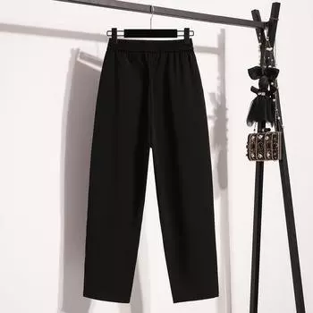 Dimanaf Большие размеры летние длинные брюки женские эластичный пояс повседневные свободные винтажные брюки новые однотонные брюки L чёрный