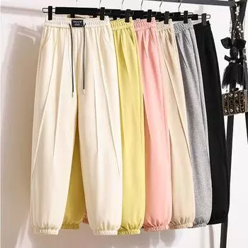 DIMANAF Большие размеры, весенние длинные брюки, женские однотонные шаровары с эластичной резинкой на талии, повседневные свободные винтажные свободные брюки, новинка 2024 года 2XL