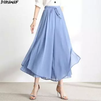 DIMANAF Большие размеры женские брюки женские шифоновые однотонные широкие брюки эластичные брюки брюки летние японские тонкие брюки 2021 5XL