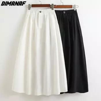 DIMANAF Большие размеры, женские корейские однотонные юбки, новинка 2022 года, летняя модная женская одежда, юбка трапециевидной формы, плиссированная, белая, черная