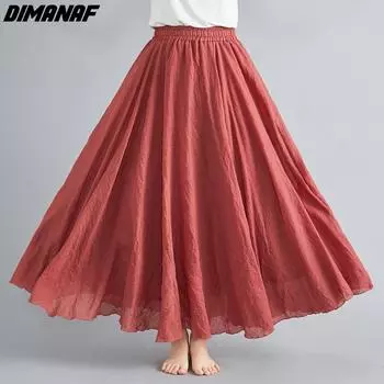 DIMANAF Большие размеры женские льняные юбки женские эластичные базовые модные японские платья L зелёный